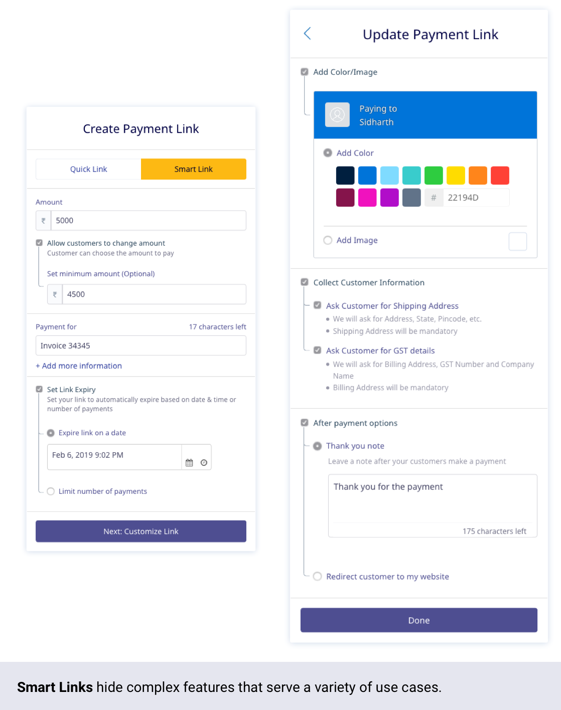 When creating Smart Links, we hide variety of complex features in a simple flow