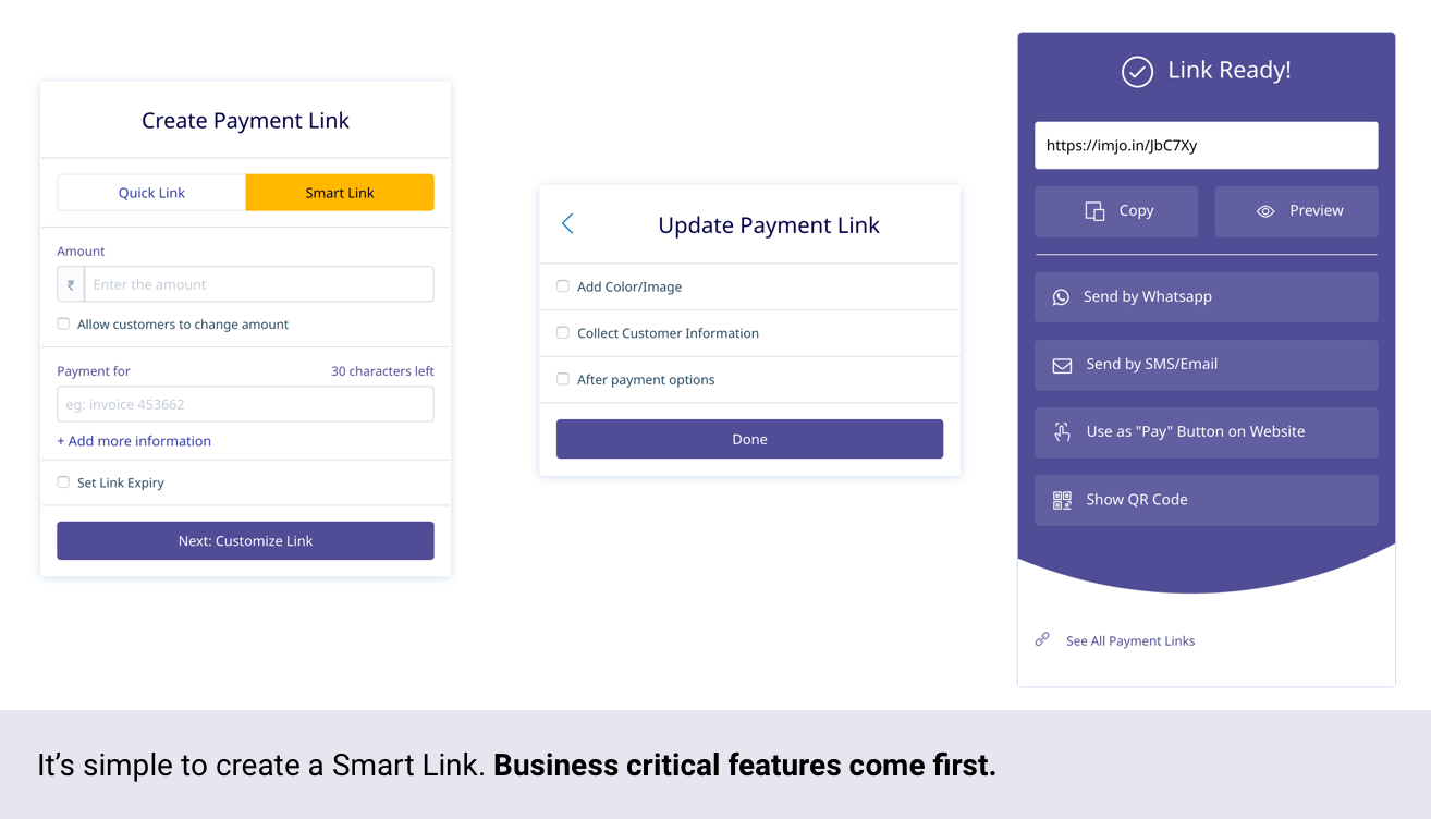 When creating Smart Links business critical features come first.